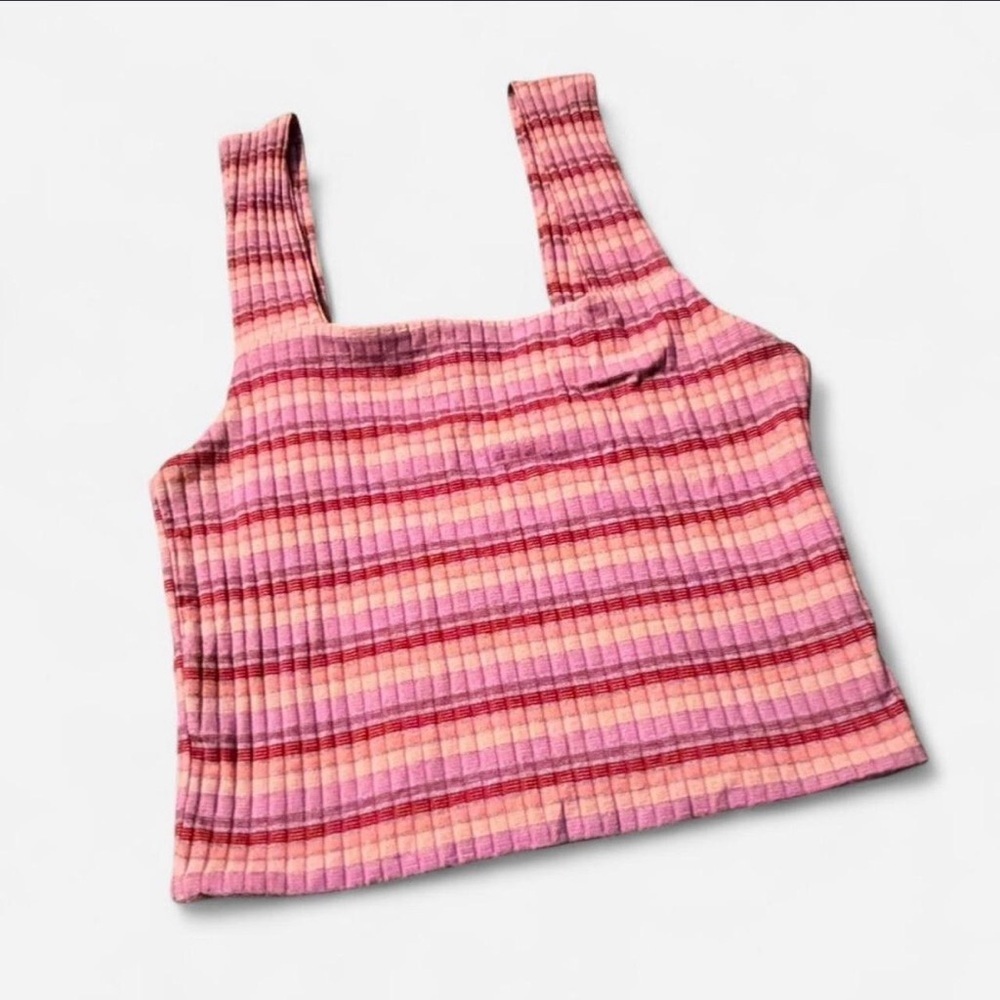 American Eagle Women’s Pink Red Striped Cropped Tank Top Size M